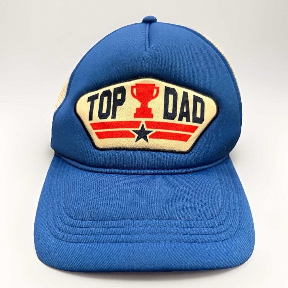 Top Dad Men Blue White Mesh Adjustable Snapback Trophy Star Trucker Hat Cap